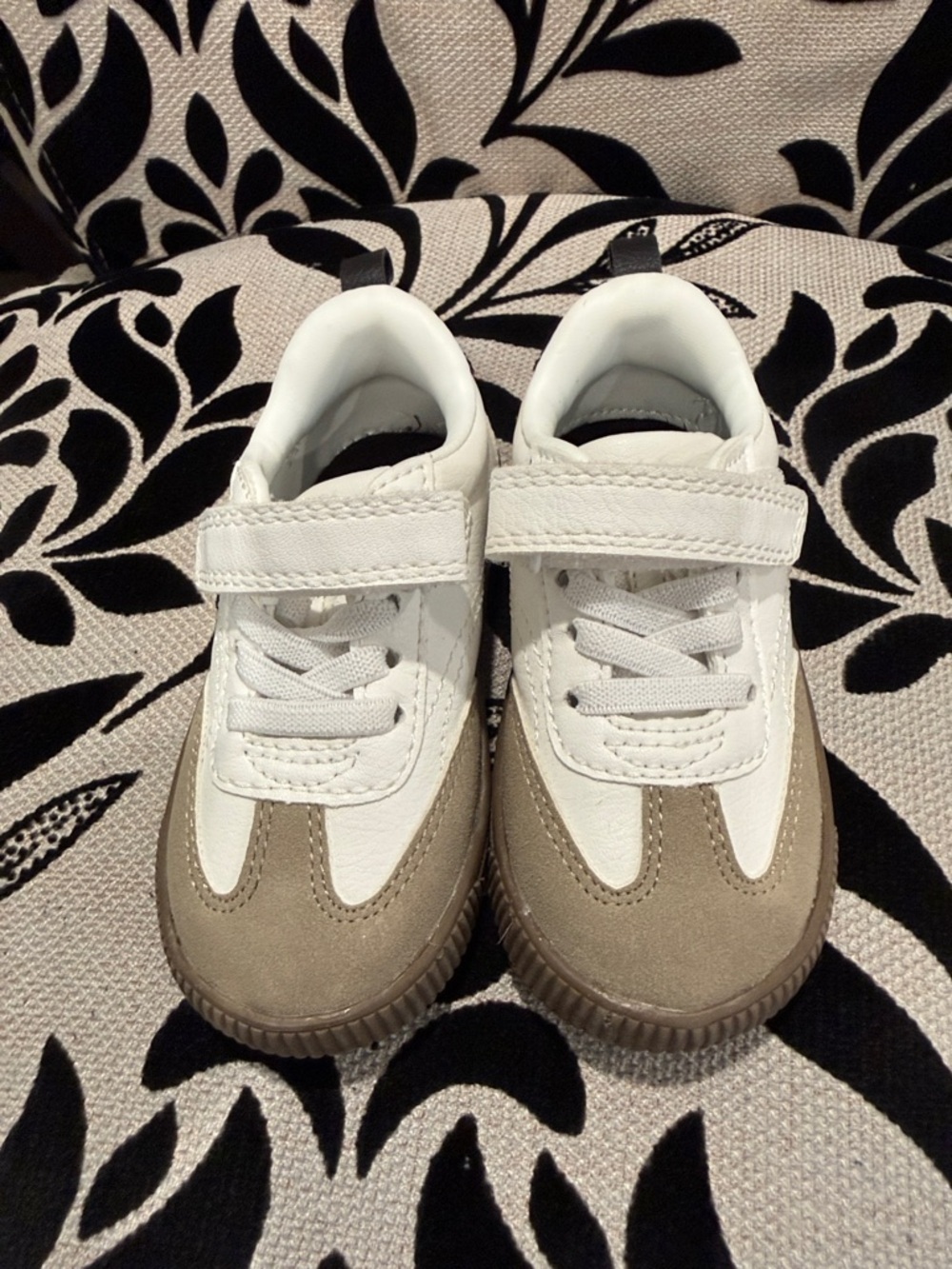 Carter's White and Tan Kids Sneakers with Hook-and-Loop Strap